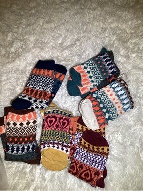 Multicolor Patterned Womens Crew Socks